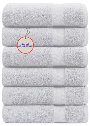 KAHAF COLLECTION 100% Cotton Bath Towel Set, White 24x48 Pack of 6 Towels, Quick Dry, Highly Absorbent, Soft Feel Towel, Gym, Spa, Bathroom, Shower, Pool, Luxury Soft Towels Light-Weight - color: White, size: 24x48 - 6 Pack