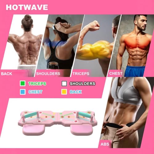 HOTWAVE Push Up Board, Portable Pushup Board & Plank Trainer, Push Up Bar | Foldable Pushup Handles for Floor, Multifunctional Workout Equipment with 20 Gym Accessories for Men and Women at Home Gym - color: Pink