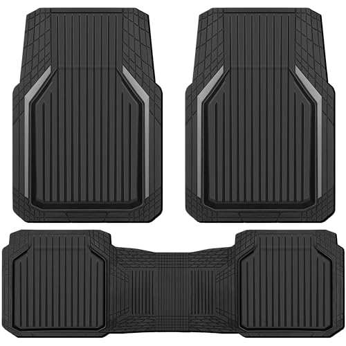 CAR PASS Heavy Duty Rubber Floor Mats for Car, Waterproof Liner Deep Dish Car Mats Full Sets, Universal Trim to Fit for SUV Truck Sedans Vans, All Weather Automotive Floor Mats 3pcs, Black and Gray - color: Black and Gray