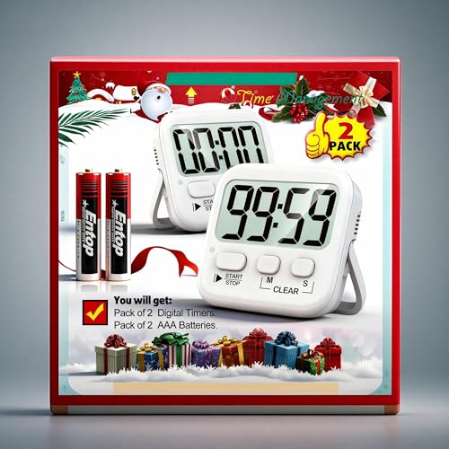 Antonki 2 Pack Digital Timer for Kids, Magnetic Countdown Kitchen Timers for Cooking, Egg, Classroom, Teacher, Exercise, Study, Oven - Battery Included - color: Pure White *2