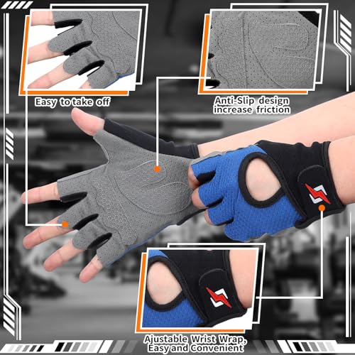 Fourluoo 3 Pairs Weight Lifting Gloves for Men Women, Gym Workout Gloves with Full Palm Protection, Breathable Anti-Slip Fitness Glove for Training, Cycling, Pull-ups, Medium - style: Dark Style