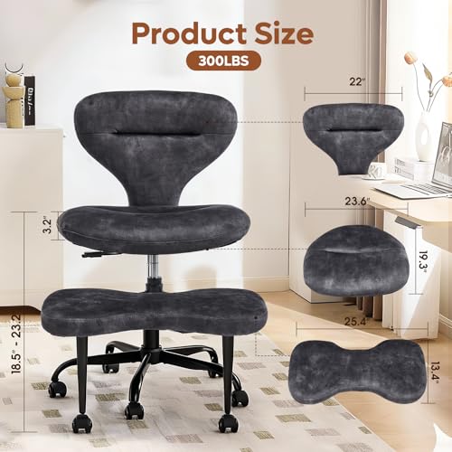 YFO Ergonomic Cross Legged Office Chair and ADHD Meditation Chair with Silent Wheels for Home Office Desk Chair and Yoga, Wider Backrest Support and Storage Pockets Design, Velvet Fabric, Grey - color: Velcet-grey