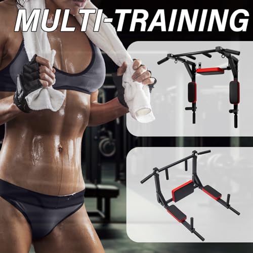 Multifunctional Wall Mounted Pull Up Bar, Pull Up Dip Station for Indoor Home Gym Workout, Heavy Duty Steel Supports up to 440 LBS - style: type E