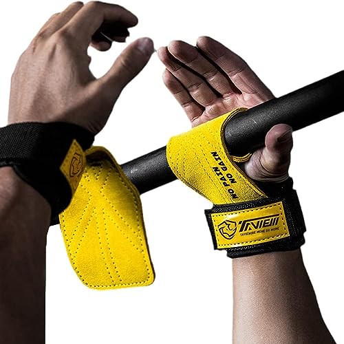 TAVIEW Wrist Straps for Weightlifting for Maximum Grip Support - Lifting Deadlift Strap & Weight Lifting Grips Gloves for Working Out Pull Up Deadlifting & Shrugs - color: Yellow
