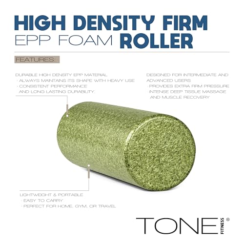 Tone Fitness High Density EPP Foam Exercise Foam Roller for Yoga, Pilates, Stretching, Massage, and Recovery | Multiple Sizes and Colors - color: Green, size: 18 Inch