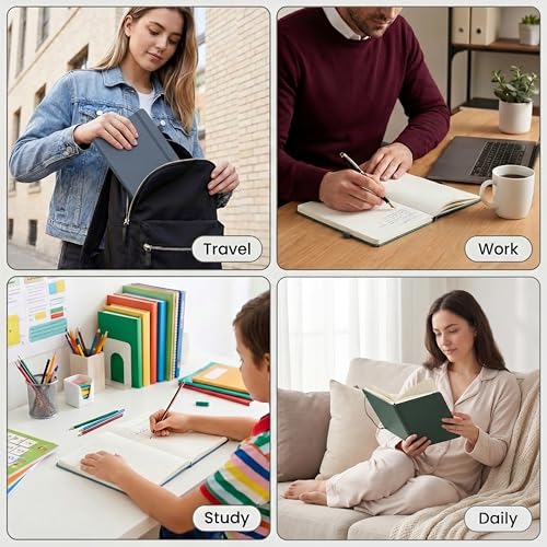 &And Per Se Lined Notebooks 3-Pack Gift Set, A5 Hardcover Journals, 160 Pages 100gsm Thick Paper, Journaling Notebook for Office School (Green) - color: Green, style: 3 Pack-Lined