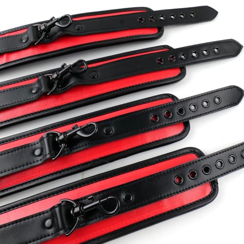 Heavy Duty Stainless Steel Expandable Spreader Bar with 4pcs PU Black--Pink Skull Pattern Detachable Adjustable Straps,Workout Bar for Home Indoor Gym Training Kit - style: Black+Black-Red-Cushioned