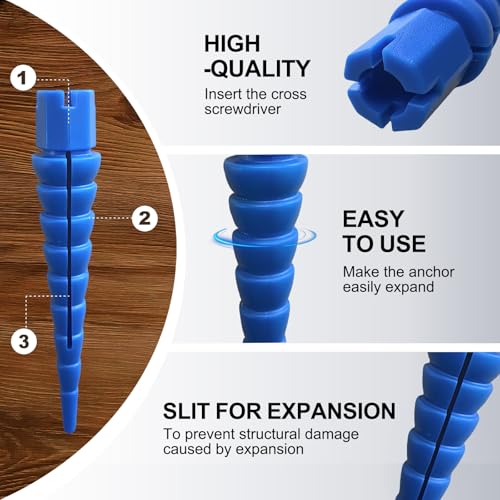 Blue 12PCS Stripped Screw Hole Repair Anchor, Door Hinge Screw Hole Filler, Multi Use Wall Anchors, Fits Wood Screws Sizes #2 to #16 - color: Blue