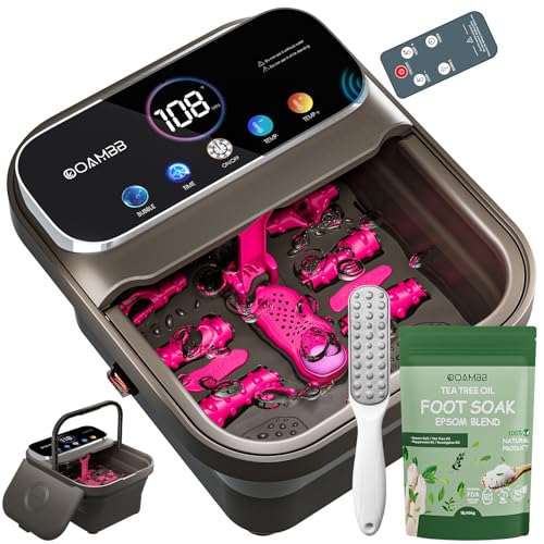 OOAMBB Collapsible Foot Spa with Heat, Bubble,Temp Control,Remote Control, Color Touch Screen Foot Bath Massager with 6 Massage Rollers,Foot Soaking Tub (Deep Grey+Green) - color: Deep Grey+green