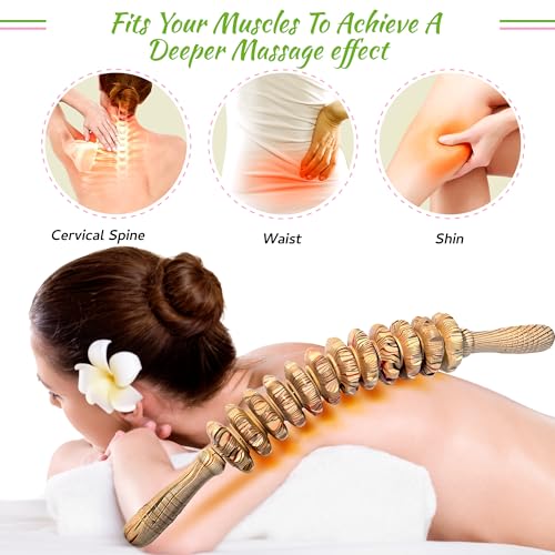 Wooden Curved Handheld Roller Stick Massager - 12 Rollers Wood Therapy Tool for Trigger Point, Fascia & Cellulite Reduction, Lymphatic Drainage, Muscle Tension Relief & Body Shaping (Wood Grain) - color: Wood Grain-12 Rollers