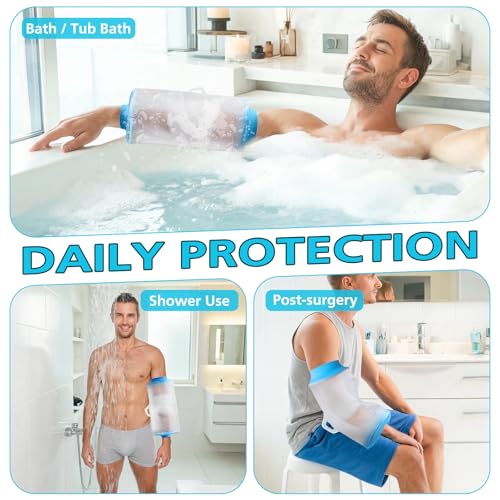 Asunby PICC Line Shower Cover, Reusable IV&PICC Line Sleeve Protector for Shower Adult, Waterproof Cast Covers for Elbow Chemotherapy Home Infusion Bandage Dressing Wound - size: Elbow PICC-Large