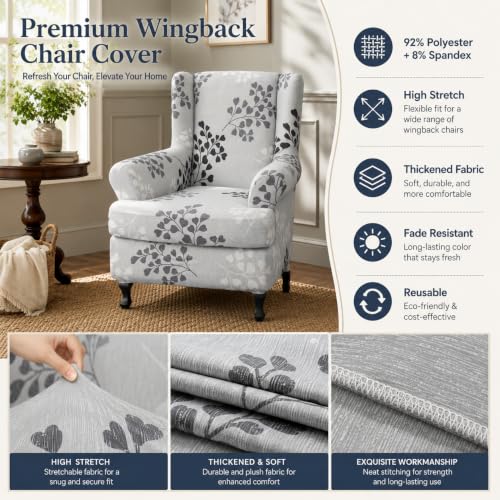 NILUOH Wingback Chair Slipcover 2 Pieces, Stretch Spandex Wingback Chair Covers Washable Slipcover for Wingback Armchairs Non-Slip Furniture Protector with Elastic Bottom for Living Room - color: 11