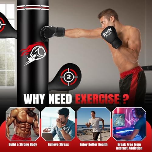 Heavy Freestanding Punching Bag for Adults, 70'' Standing Punching Bag Boxing Bag Bag with Boxing Gloves, Pump, Jump Rope and Reflex Ball, Women Men Kickboxing Bags for Training MMA Muay Thai Fitness