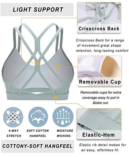 RUNNING GIRL Sports Bras for Women,Strappy Crisscross Back Padded Low Impact Running Sports Bra with Removable Cups Green