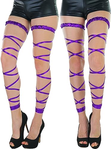 ToBeInStyle Women's Leg Wraps Ravewear Dancewear Elastic Straps Party Garter Music Festivals Costume Accessory Thigh High - color: Metallic Garter Wrap - Purple, size: One Size