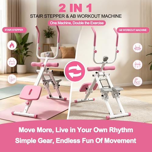 KINMAC 2 in 1 Stair Stepper & Ab Workout Machine - Multi-Function Trainer-Upgrade High-Efficiency Stairmaster & Ab Trainer Machine Full-Body Exercise Equipment for Home Gym Exercise - color: White Pink