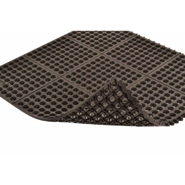 NoTrax Cushion-Ease® 3' x 3' Rubber Drainage Mat, Customizable Modular Interlocking Design with Ergonomic Support, Medium-Duty, Anti-Fatigue, Non-Slip Surface, Black, 550S0033BL
