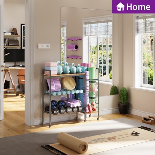 HavenlyYouth Dumbbell Rack, Home Gym Weight Rack Storage, Adjustable Dumbbell Stand Organizer with Wheels, Holds Dumbbells, Kettlebells, Yoga Mats - size: 35"