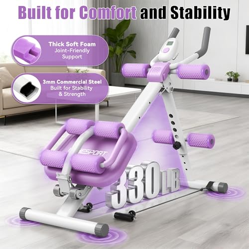 EPHESPORT Multifunctional Ab Machine, Crunch & Sit-Up Core Trainer, Adjustable Ab Trainer with Knee & Back Support, Foldable, Full Body Workout Equipment for Home Gym - color: Purple