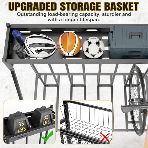 4 Bike Stand Steady Bike Rack Garage with Baskets Storage Indoor Bike Storage Rack Metal Floor Bicycle Station for Parking Suitable for Mountain, Hybrid, Adult and Kids Bikes - style: 4 Bike Stand