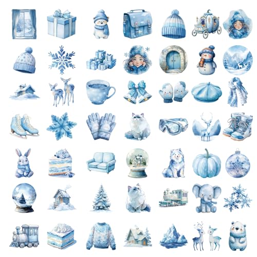56PCS Snowflake Stickers Aesthetic PET Winter Stickers | Graffiti Butterfly Decals, Waterproof, For Scrapbook DIY Crafts Album Bullet Journal Planner - color: Winter
