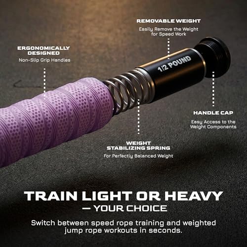Weighted Jump Rope for Men & Women, 1LB Adjustable Heavy Speed Rope with Removable Handle Weights, Dual Cables for Cross Training Boxing Cardio & Home Workouts Durable Adult Fitness Jump Rope - Purple