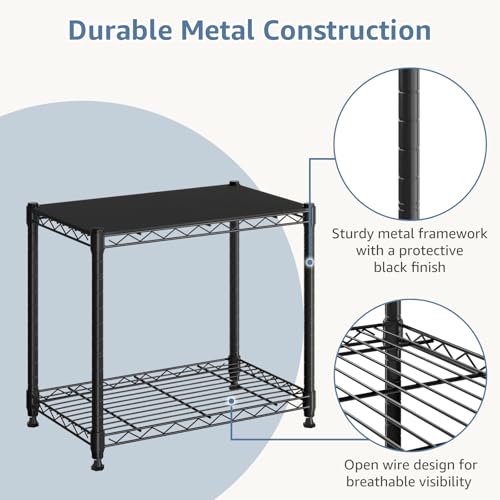 DUMOS 2-Tier Metal Wire Storage Shelves, Adjustable Standing Storage Rack Shelf, Heavy Duty Steel Shelving Unit Organizers for Kitchen Bathroom Pantry Garage, 23.1" Wx13.1 Dx22.2 H, Black - size: 2 Tiered-22.1"H without wheels