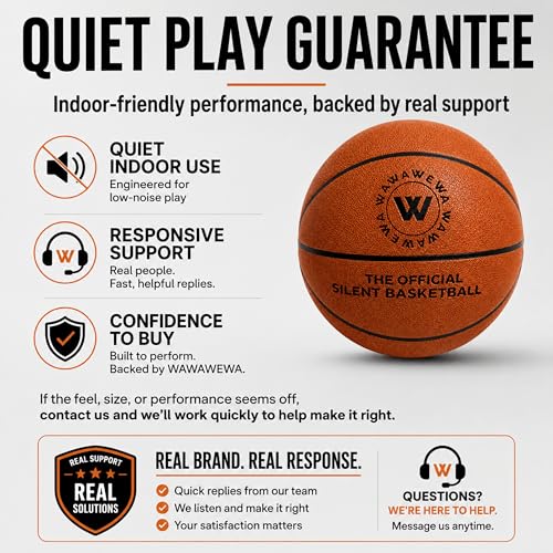 WAWAWEWA The Official Silent Basketball Size 7 (29.5") - Airless Quiet Indoor Basketball for Low-Noise Dribbling, Apartment Practice & Indoor Training - Real Feel PU Foam Ball