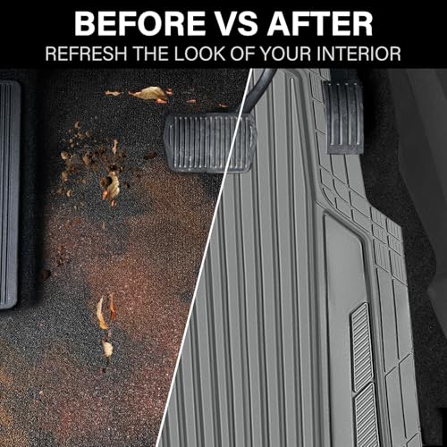 CAR PASS Heavy Duty Sporty Rubber Car Mats, Deep Dish All Weather Car Floor Mats Full Set, Waterproof Anti-Slip Automotive Matts Rugs Trim to Fit for Most Sedans SUVs Vans, 4-Piece All Gray - color: gray