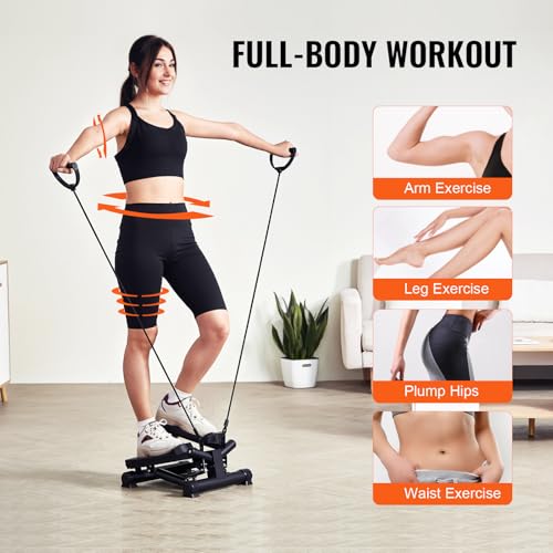 VEVOR Stair Stepper, Mini Stepper for Exercise at Home, Hydraulic Fitness Stepper with Resistance Bands, Full Body Workout Cardio Equipment, Stair Climber - style: Twisting Stepper