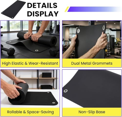 Garvee Hanging Exercise Mat, 71x24 / 56x24 Inch PVC Fitness & Yoga Mat for Group Classes, 5mm Thick with Reinforced Holes, Commercial Grade Gym Mat, Black/Blue/Multicolor - color: 71*24black