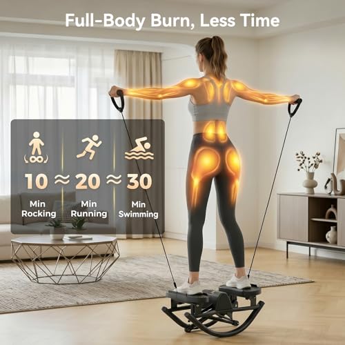 Rocking Steppers Side to Side for Full Body Workout, Quiet Lateral Stair Stepper at Home or Outdoor with Resistance Bands & Non-Slip Mat, 330 LBS Loading Capacity Exercise Equipment