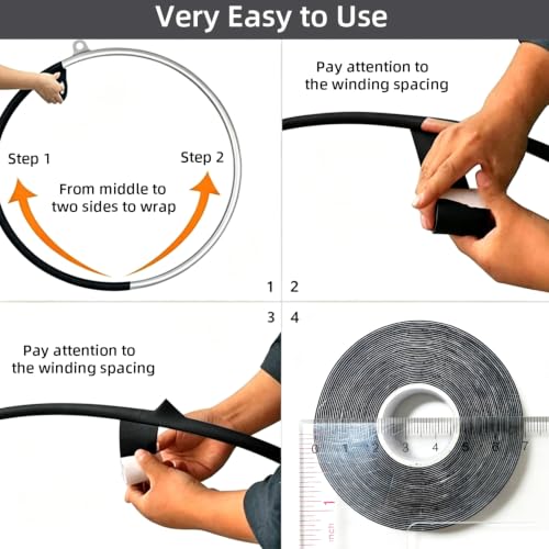 PRIOR FITNESS Aerial Hoop Tape, 5m/16.4ft x 5cm Anti Slip Lyra Hoop Grip Tape, Sweat Absorbent Stretch Textile Pole Dance Tape, No Residue Self Adhesive Hand Protective Tape for Aerial Hoop Ring - color: Black
