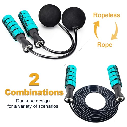 2 in 1 Jump Rope for Women Men and Kids - Tangle-Free Cordless Skipping Jump Rope with Ball Bearings and Foam Handles for Rapid Speed Fitness Workouts - color: Blue