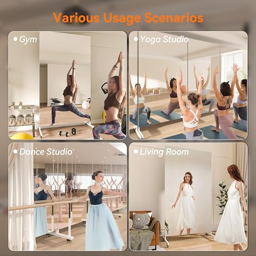 Hasipu 74.8" x 27.5" Full Length Floor Mirror on Wheels, White | Tempered glass, sturdy metal frame, smooth rolling casters, removable stand, ideal for gym, bedroom, dance studio & yoga. - color: White, size: 74.8"L x 27.8"W