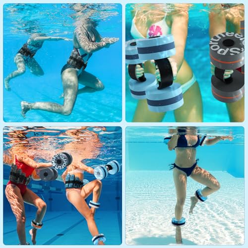 Sportneer Aquatic Exercise Equipment Water Aerobics Combo Set Includes High Density Water Weights Dumbbell Aqua Belt Water Ankle Weights for Pool Exercise Aquatic Therapy Pool Fitness Water Exercise - color: Aqua Blue, style: Aqua Exercise Set with Foam C