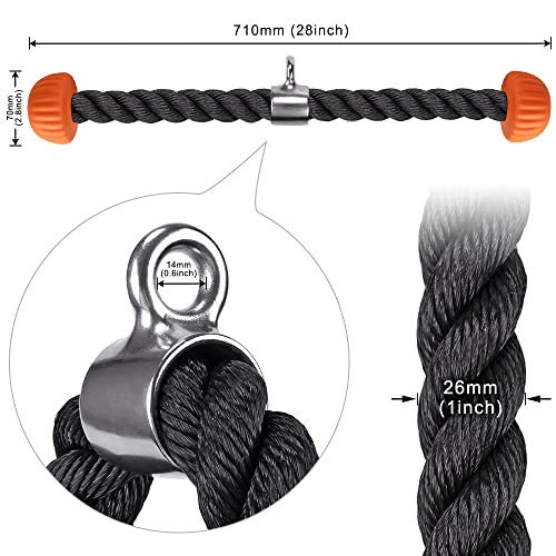 SELEWARE Rotating Straight Bar, Tricep Rope, Double D Row Handle, Rotating V Handle, Cable Machine Attachment with Non-Slip Soft Rubber Grip, Universal Attachment for Cable Machines - color: Orange Rubber Tricep Rope - 28inch