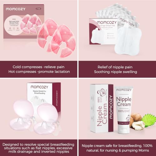 Momcozy Larger Breast Therapy Packs, Hot and Cold Breast Pads with 2 Soft Covers, Breastfeeding Essentials, Postpartum Recovery, 2 Pack, Pink