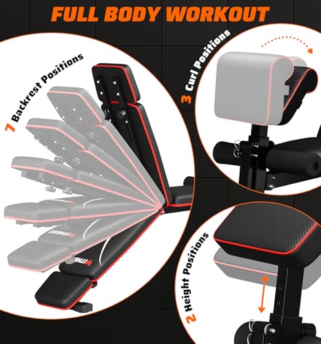 Workout Bench, Adjustable Weight Bench with Leg Extension and Extended Headrest, 900LBS, Incline Decline Flat Workout Bench for Home Gym Full Body Exercise