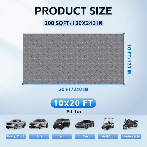 StellarStar 10x20 FT Garage Floor Mat, 2.8mm Thickened PVC Flooring Roll for Under Car, 200 SQFT Diamond Plate Gray Garage Mats for Garage, Warehouse, Basement, Factory, Trailer (Include Tapes) - color: Gray, size: 10x20 FT