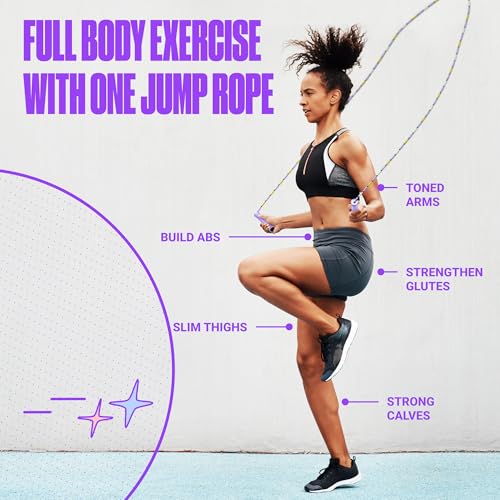 Sportbit Custom-Fit Beaded Jump Rope – Adjustable Length for Kids & Adults, Men & Women – Durable Fitness Rope for Gym & Home - color: Purple / Yellow / White