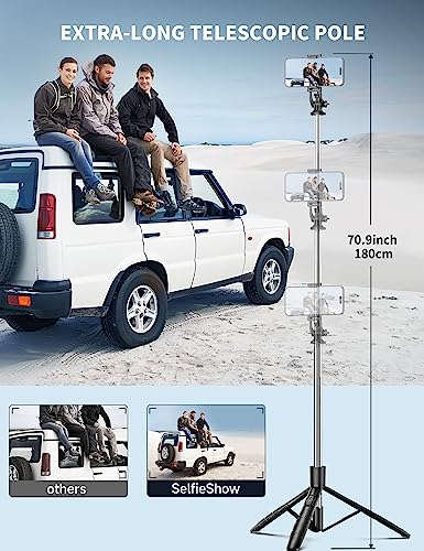 71" Phone Tripod & Selfie Stick, All in One Extendable Cell Phone Tripod with Wireless Remote, Tripods Stand for iPhone & Travel Selfie Stick 360° Rotation Compatible with iPhone Android, Camera - color: Black, size: A-[70.86Inch＆Reinforced Stability]