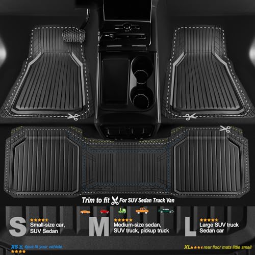 CAR PASS Heavy Duty Rubber Floor Mats for Car, Waterproof Liner Deep Dish Car Mats Full Sets, Universal Trim to Fit for SUV Truck Sedans Vans, All Weather Automotive Floor Mats 3pcs, Black and Gray - color: Black and Gray