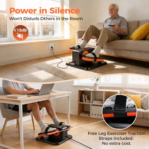 ESL Under Desk Elliptical, Electric Elliptical Leg Exerciser for Seniors | 12 Speed Adjustable, Quiet Elliptical Exercise Machine with Remote, Seated Pedal Exerciser with Strap, Portable - color: Yellow