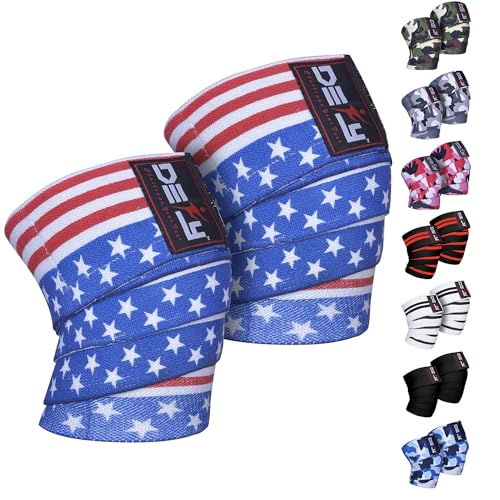DEFY Knee Wraps for Weightlifting - Provides Knee Support for Powerlifting, Squats & Fitness Workouts - color: American Flag