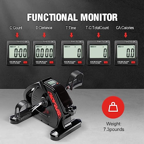 Upgraded Pedal Exerciser Heavy-Duty Metal Flywheel Under Desk Bike with LCD Display, Mini Stationary Bikes for Home Office Workout, Leg and Arm Training