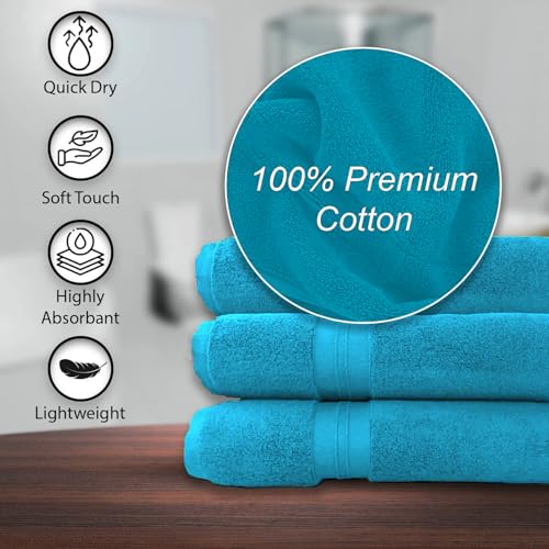 KAHAF COLLECTION 100% Cotton Bath Towels, 24x48 Pack of 6 Towels, Quick Dry, Highly Absorbent, Soft Feel Towel, Gym, Spa, Bathroom, Shower, Pool, Luxury Soft Towels (Teal, KC-2448-6-TEAL) - color: Teal, size: 24x48 - 6 Pack