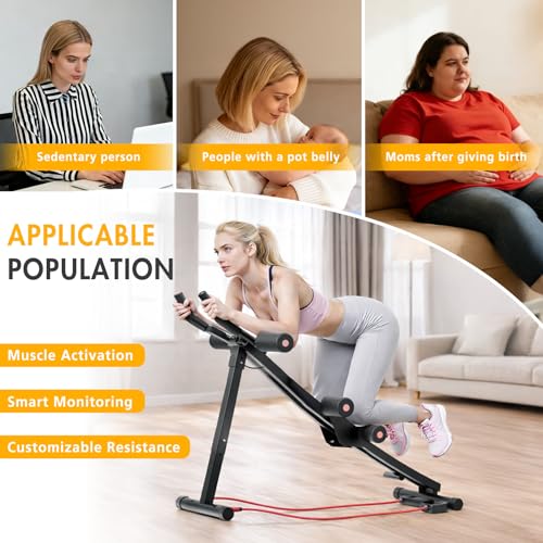 BAOKALER Dual Track Fitness Ab Machine Ab Cruncher, Adjustable Height Waist Trainer, Foldable Home Gym Equipment with 4 Adjustable Resistance Levels and Resistance Bands - size: Single Track