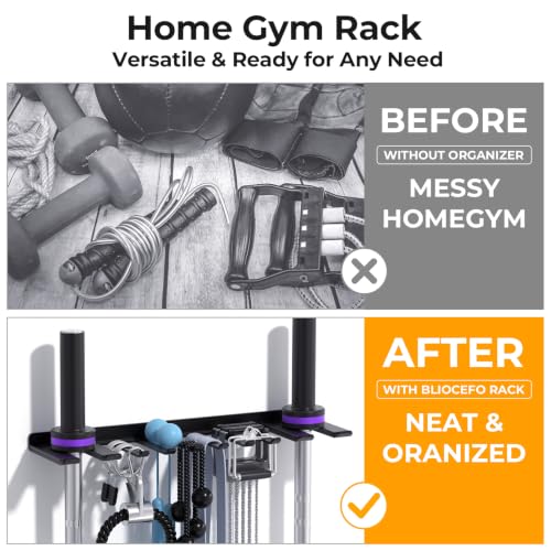 Home Gym Rack Wall Mount Barbell Holder, Multifunctional Two-in-One for Storage Barbells,Resistance Bands,Cable Accessories,Weight Lifting Belts,Jump Ropes and Chains