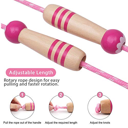 Jump Rope Kids, 7ft Adjustable Cotton Skipping Rope with Wooden Handle for Boys and Girls Fitness Outdoor Exercise - style: pink+Purple
